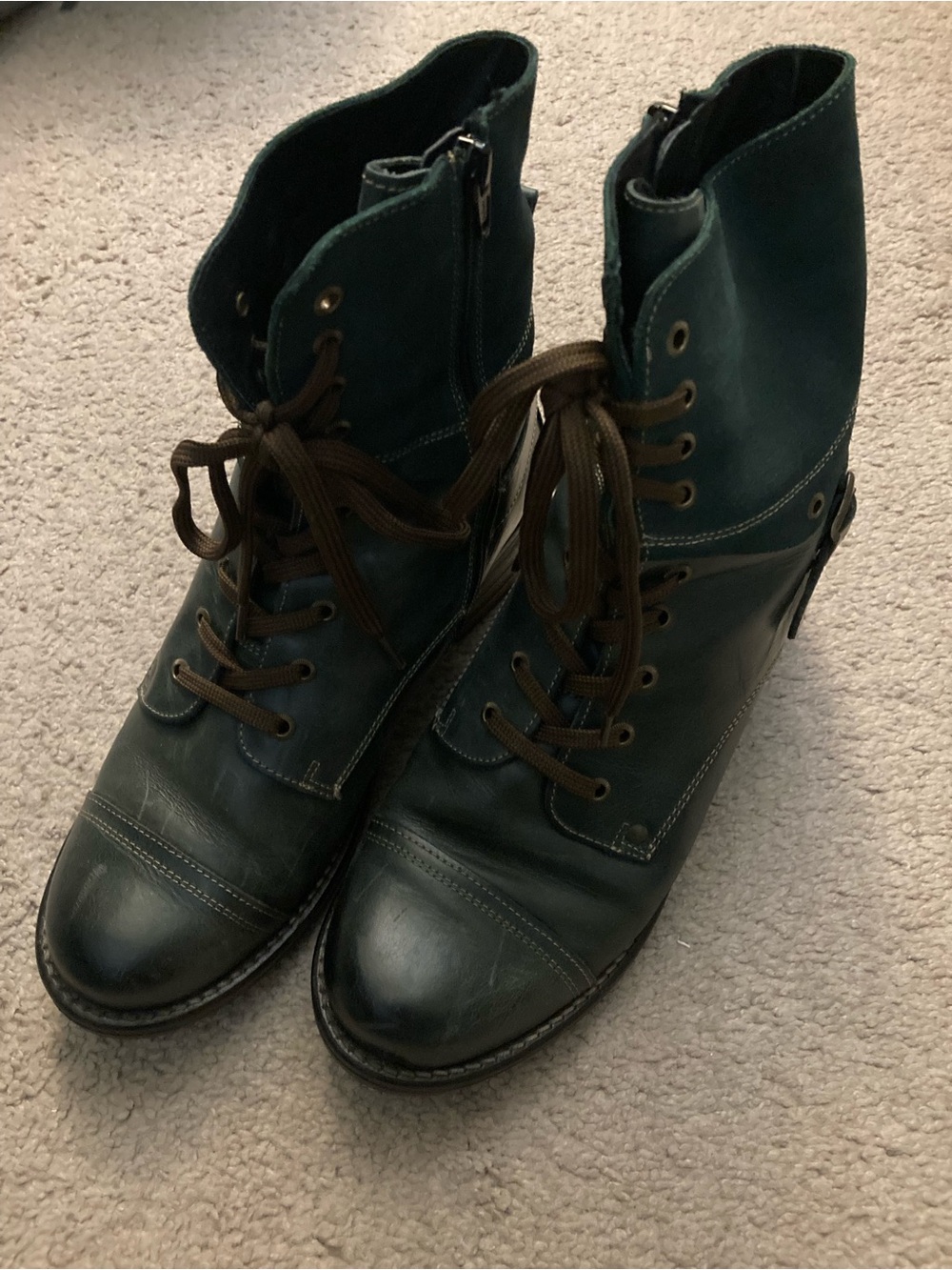 Taos Dark Green Lace-Up Leather Combat Boots
